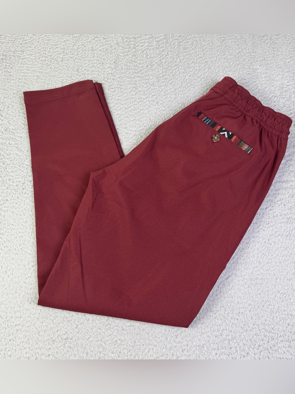 Wowie Pants Mens Medium Red Maroon Elastic Waist Drawstring Athletic Preppy